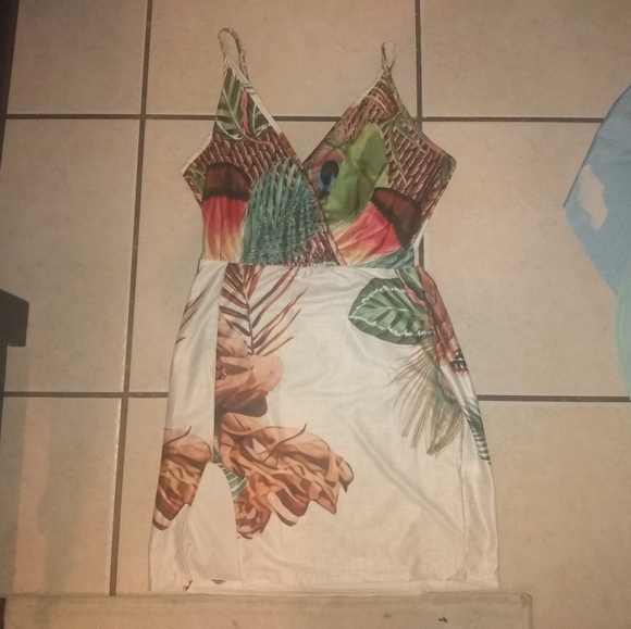 Tropical Palm Print Low Cut Wrap Dress - Picture 2 of 10